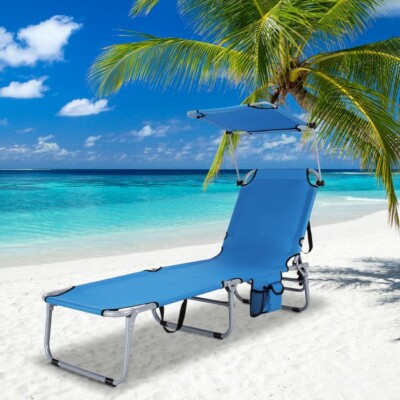 Foldable Lounge Chair Outdoor Adjustable Beach Pool Recliner