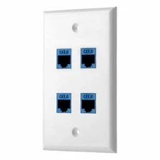 Ethernet Wall Plate CAT6 4-Port Single Gang Keystone Network Female to Female