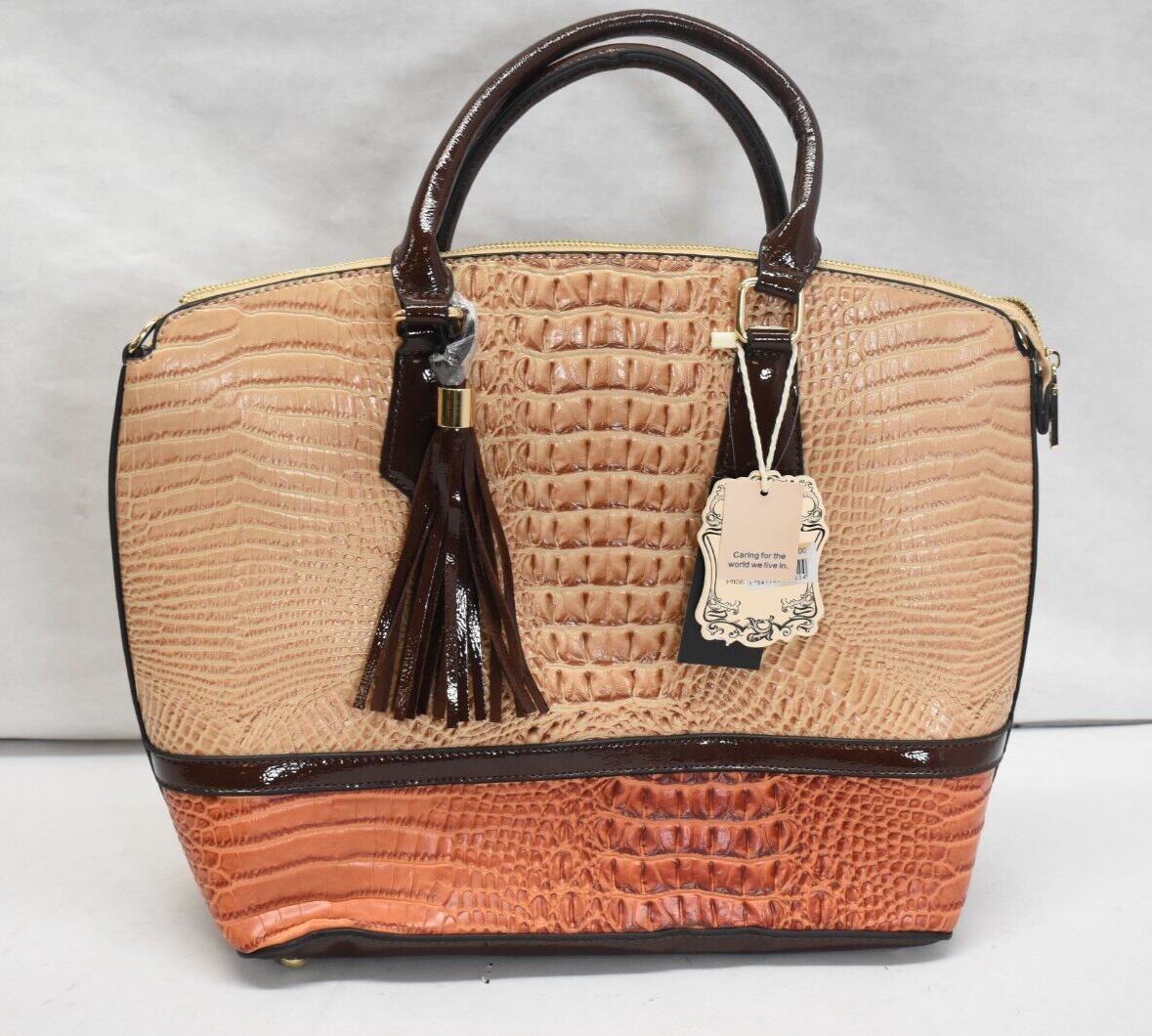 Alyssa Vegan Handbag Purse Bag Tote Colored Light Brown Orange