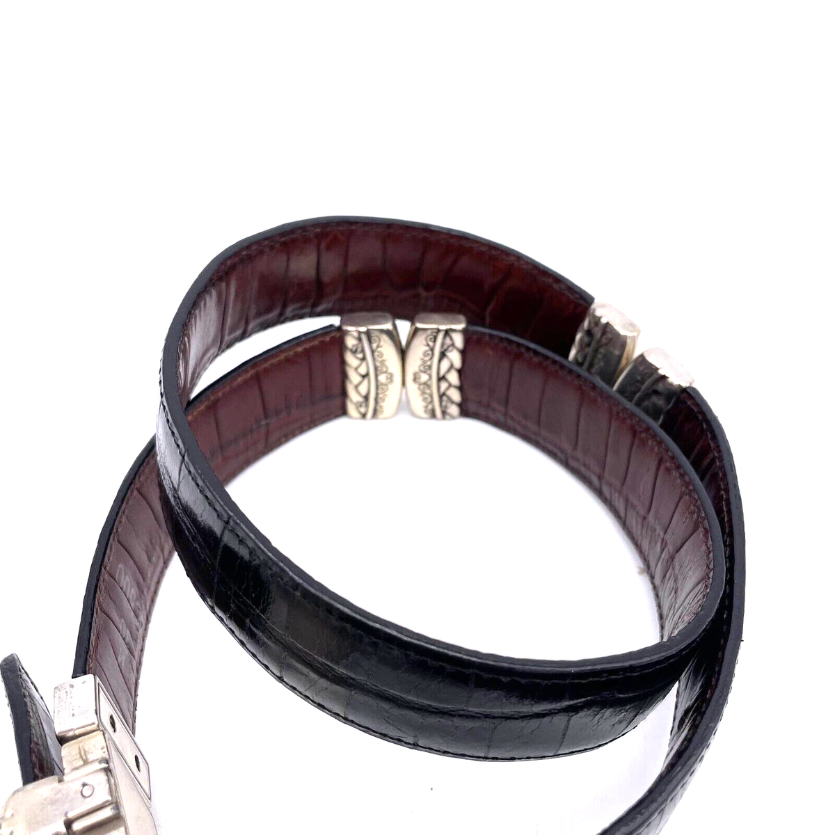 Brighton Vintage Reversible Black Brown Croc Embossed Belt 