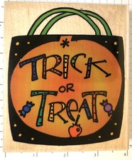 Inkadinkado Trick or Treat Bag wood mount rubber stamp