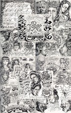Boog From The Streets With Love Gangsta Style Tattoo Flash 10 Sheet Set 11x14" K