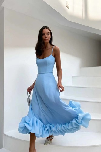 Abito Fata Rosa Piegate Camicia Abito Donna Elegante Senza Maniche Senza Schiena Lungo D - Foto 3 di 19