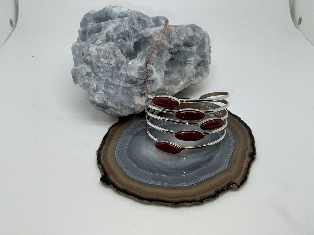 HSN Jay King Sterling Silver Stone Oval Thulite Cuff Bracelet