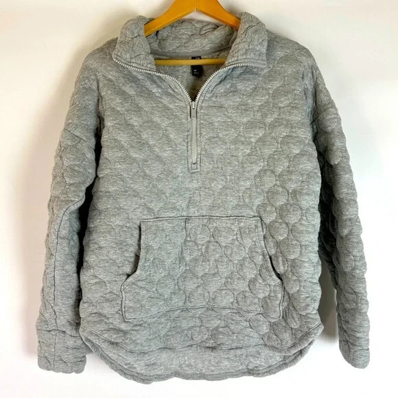 Gap Fit Jacquard Pullover Women's XS Heather Grey 1/4 Zip Quilted