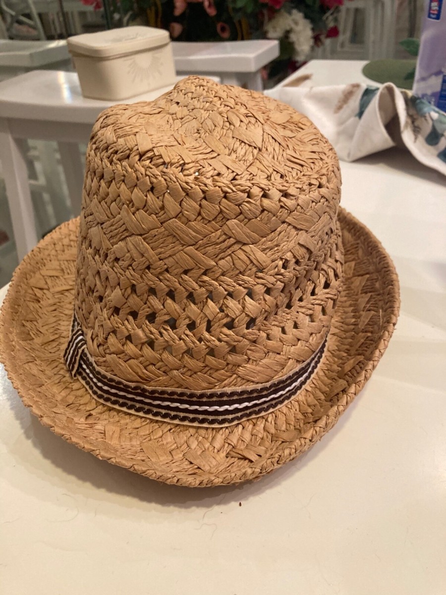 WOMENS STRAW FEDORA W STRIPE BAND | eBay display picture 1