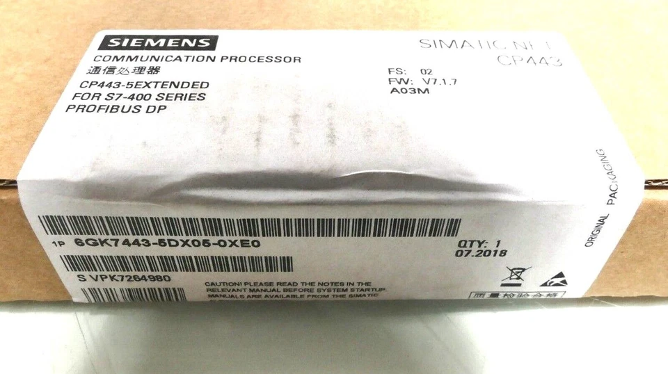 NEW IN BOX SIEMENS 6GK7 443-5DX05-0XE0 SIMATIC NET CP343 6GK7443-5DX05-0XE0 Foto 3 de 4