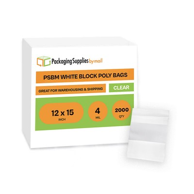 2000 Pcs 12'' x 15'' 4 Mil Reclosable Bag Writeable White Block Water-Resistant
