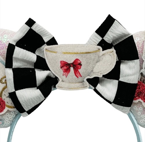 NEW Disney ALICE IN WONDERLAND Ears CHECKER BOW Mickey Headband CARDS Tea Cup - Picture 3 of 4