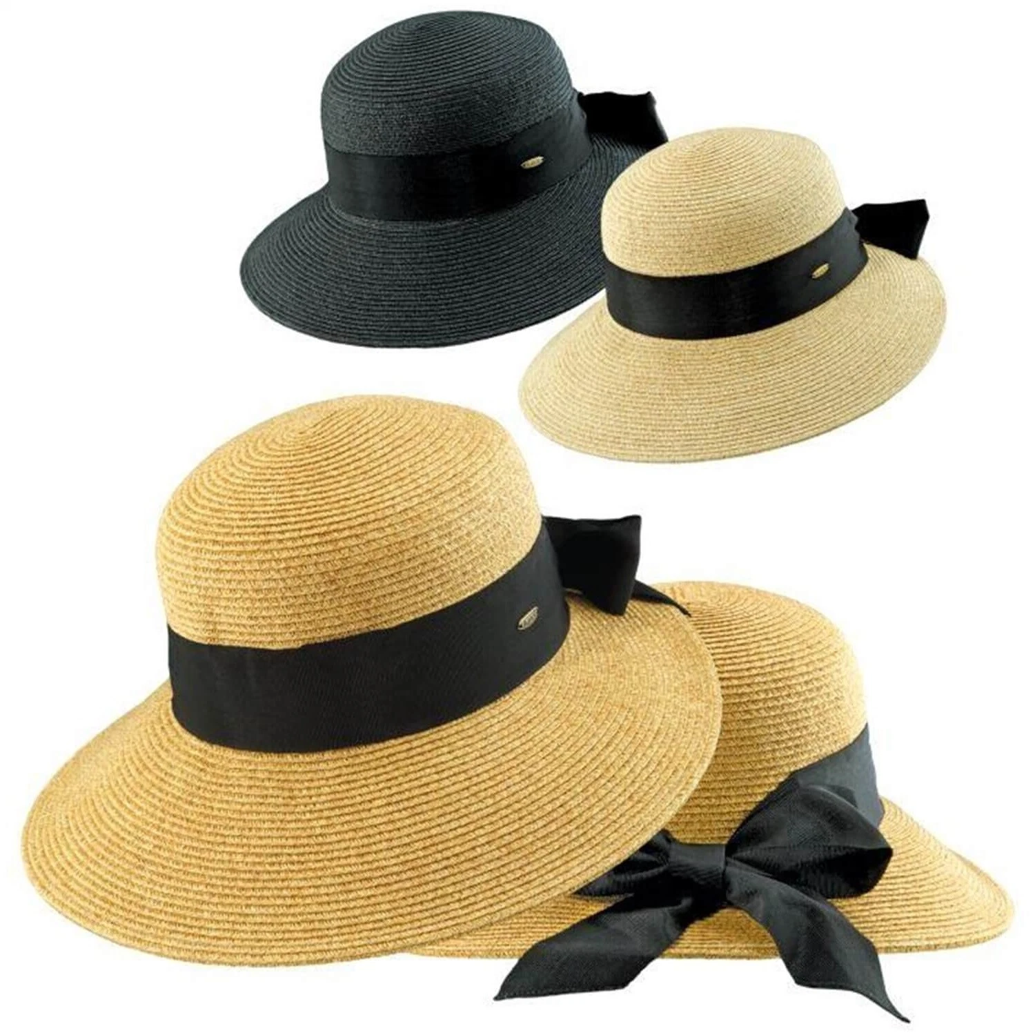 Womens Wide Brim Sun Hat Straw Summer Hats - Colours Black, Natural, Tea - Scala