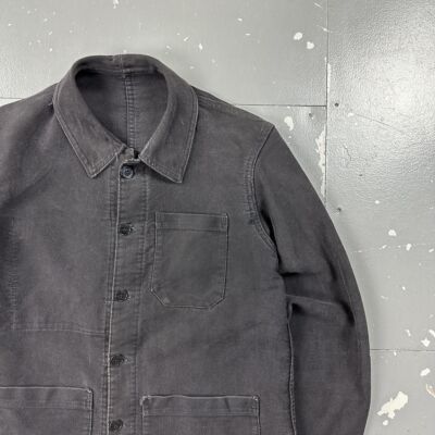 Vintage 60s French Black Moleskin Workwear Chore Jacket Small | eBay