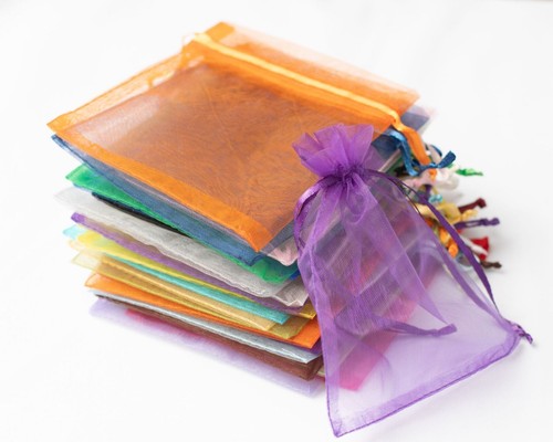 10 pcs Random Multi-color Mesh Cosmetics Pouch Drawstring Jewellery Gift Bag - Foto 3 di 3