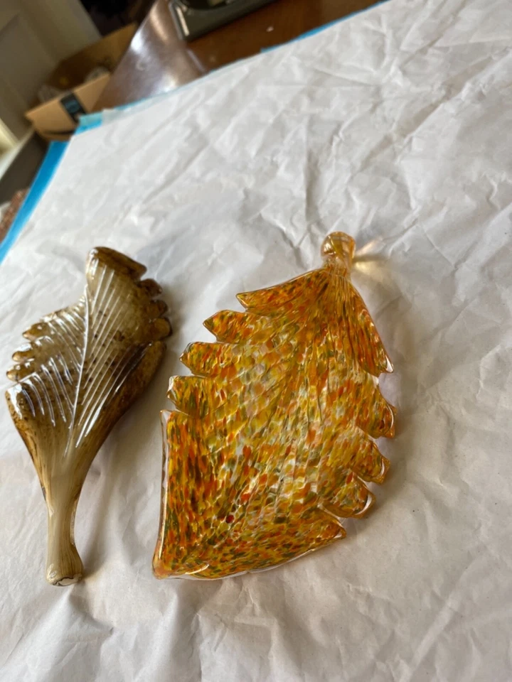 RARO 2 PISAPAPELES ESTILO MURANO VINTAGE ARTE HOJAS VIDRIO 8” LARGO 3 1/2” ANCHO Foto 4 de 4