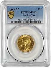 1926 SA South Africa Sovereign Gold Coin 0.2354oz Pretoria Mint PCGS MS 63 3149.41 per troy oz