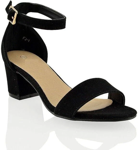 GOLDEN BEADS Damen-Sandalen niedriger mittlerer Absatz Block Peep Toe Damen Knöchelriemen UK Größe 3-8