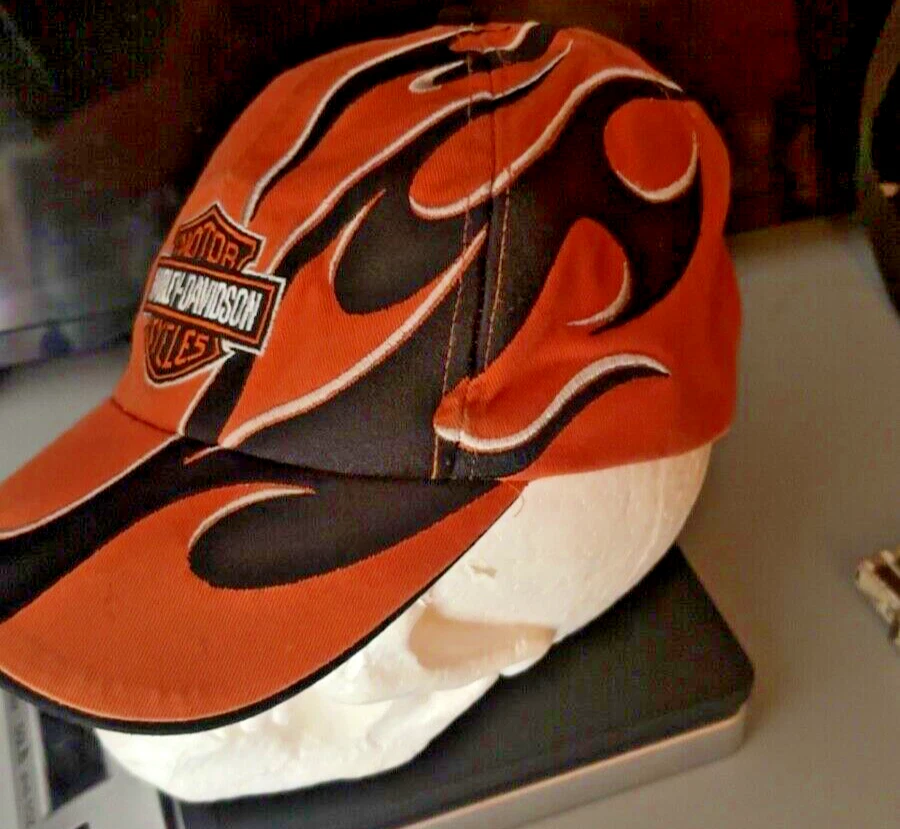 Gorra Harley Davidson Flame AOP correa bordada de colección Y2K Cycle Hog Dad EE. UU. Foto 2 de 4
