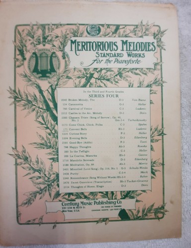"Convent Bells"1884 Piano Sheet Music La Clochette du Convent Ludovic -Gobbaerts