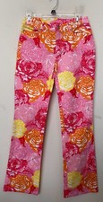 New Lilly Pulitzer Originals Pink Multicolor Cotton Blend Floral Pant Sz 4, 128