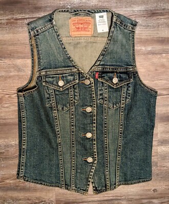 Lined Levis Black Denim Vest Levi Vintage Retro Trucker Button