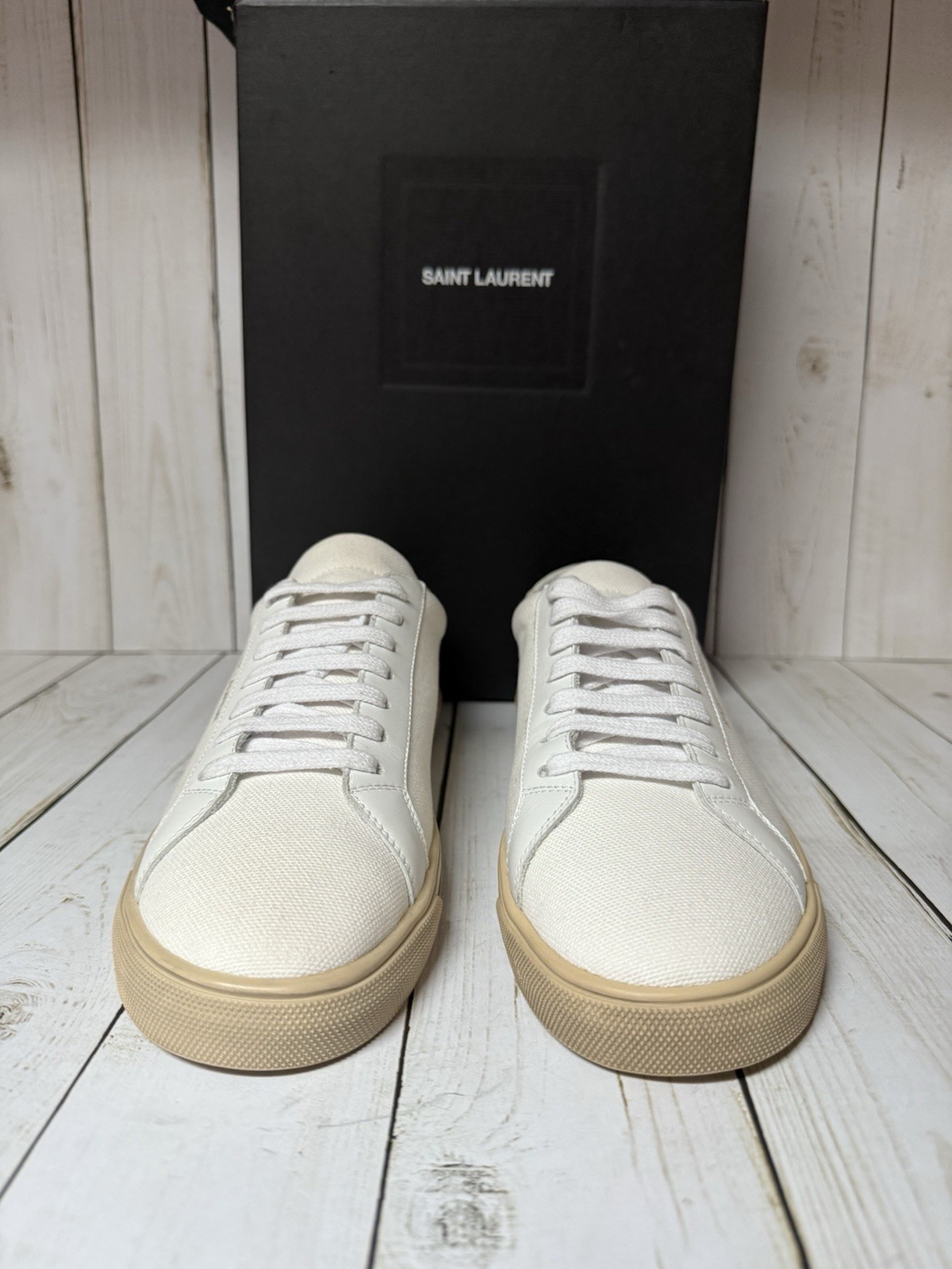 Sneaker bassa Saint Laurent Andy in tela e pelle bianco sporco taglia 41 5 11 5