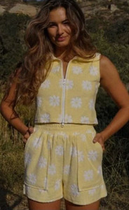 Yllw The Label Shorts Set Oops -A- Daisy Terry Cloth Yellow White Daisy Size S