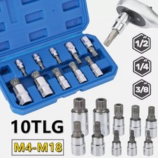 10pcs Multi Spline Bit 1/2"Socket Set 12 point triple square M4 to M18 Boxed Kit