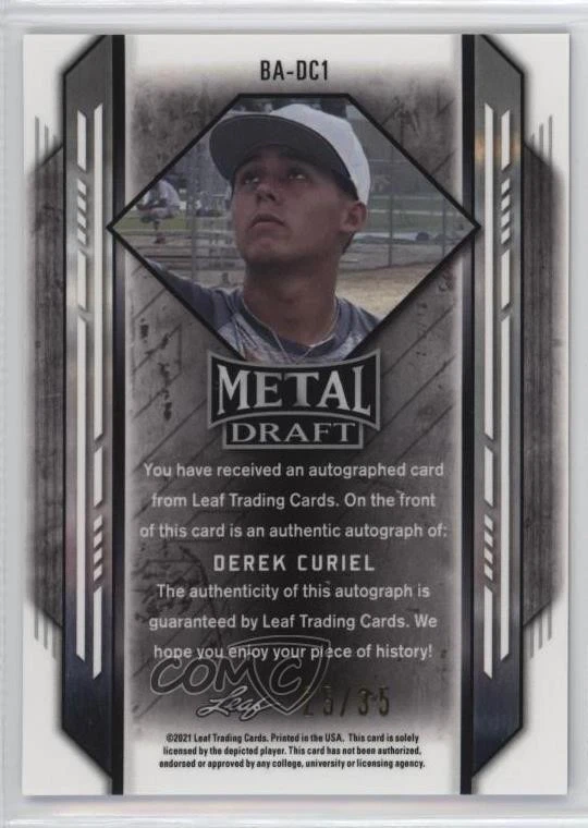 2021 Leaf Metal Draft Blue Rainbow /35 Derek Curiel #BA-DC1 Auto - Image 2 of 2