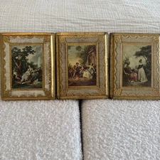 Vintage Florentine Italy Toleware Pr White Gold Wood Plaques Rennassaince Prints