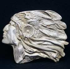 WC11153 VINTAGE 1970s CUT-OUT  INDIAN CHIEF w/ FULL HEADDRESS  BELT BUCKLE