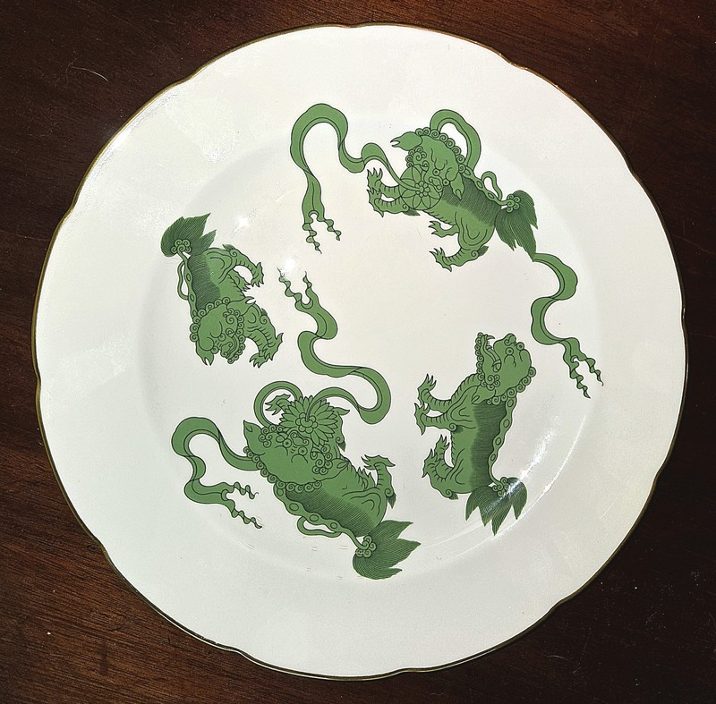 Original Vintage WEDGEWOOD Green Chinese Tigers Dinner Plate 11 Inch Used Nice