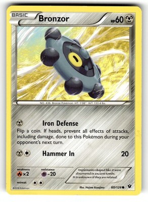 Pokemon: XY - Fates Collide Bronzor #60/124 Rglr, Ripple in card cntr.P2N
