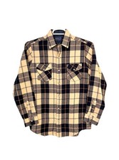 Vintage 70s JCPenney Plaid Flannel Shirt Western Pockets Tan Navy Brown