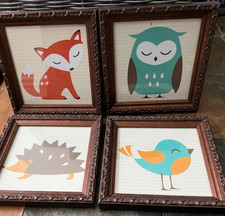 Animal Framed Colorful Prints Wall Art Playroom Nursery Decor Set of 4