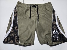 Vintage Y2K Lost Enterprises Mayhem Board Shorts 36 Surfing Skulls Spiders Lace
