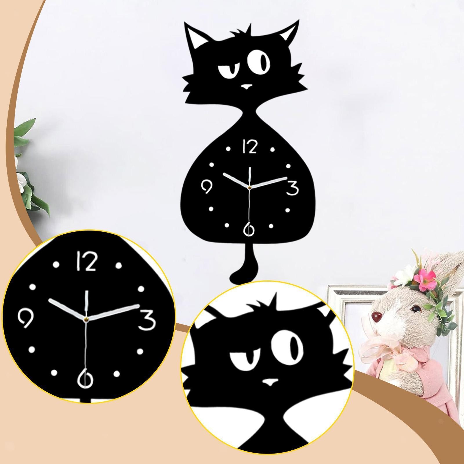 Cat Wall Clock with Swinging Tail Silent for Dining Room Kitchen Living Room