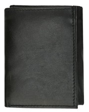 New Mens Trifold Genuine Leather Black Wallet Credit Card Case Window ID Holder