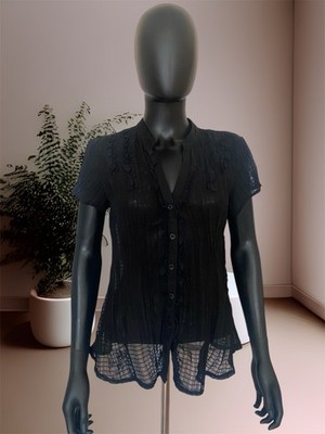 John Richmond Italy Short sleeve blouse black embroidered Size 14 US 10