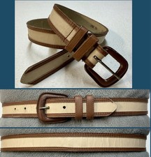Vintage 1984-1989 Talbots USA-Made Leather Belt Sz L / 33 Two-Tone Safari Preppy