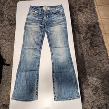BIG STAR Bootcut Blue Denim Jeans Women Distressed Embroidered Zip Button