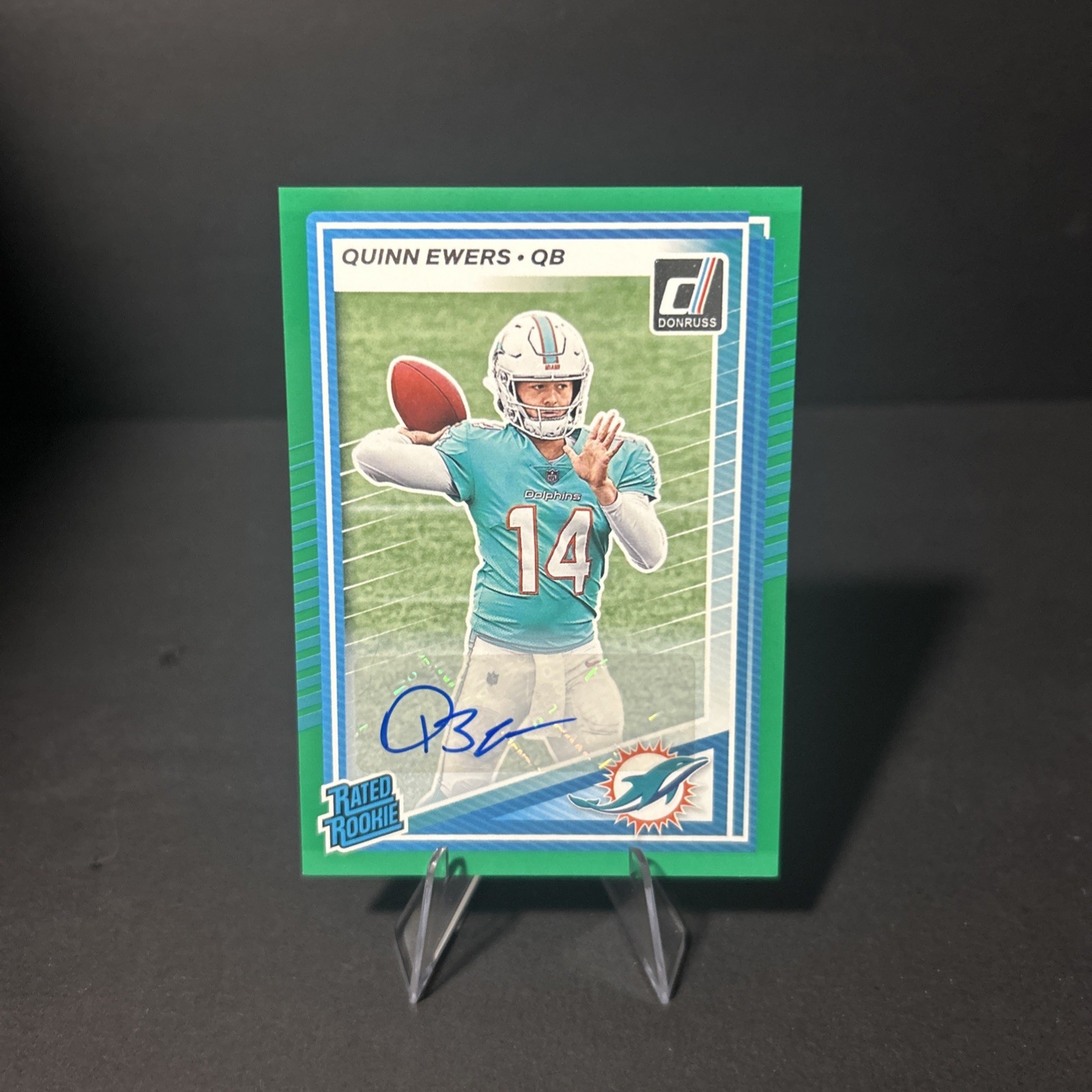 QUINN EWERS - 2025 Donruss Green Press Proof AUTO Rated Rookie #342 - DOLPHINS