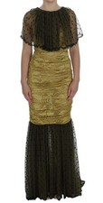 Dolce & Gabbana Yellow Black Floral Lace Ricamo Gown Women's Dress Authentic