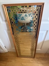 Vintage Ivy Wall Mirror Art Nouveau Style Gold Lattice Wooden Frame 96x35 cm