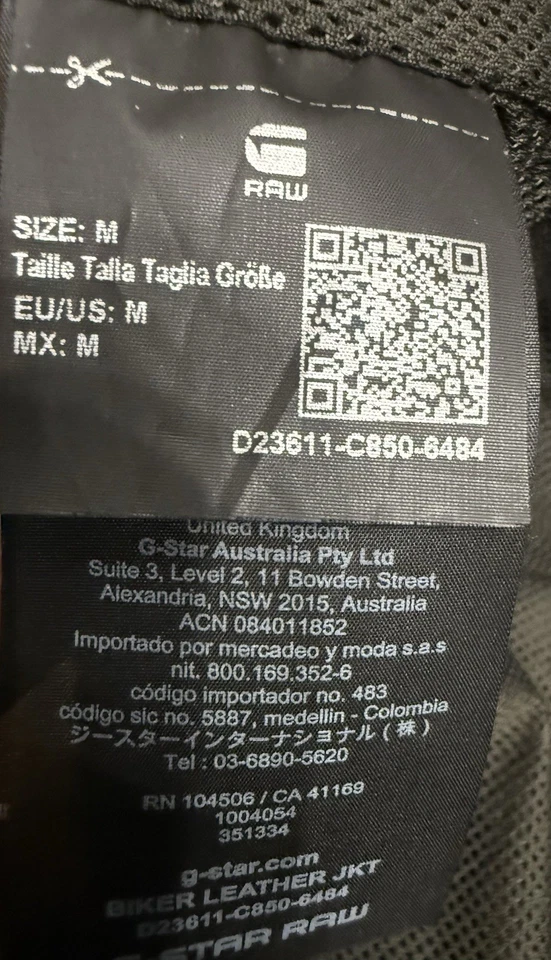 G‑STAR RAW Biker Leather Jacket – Men’s Size M – Black Sheep Leather - Image 2 of 3