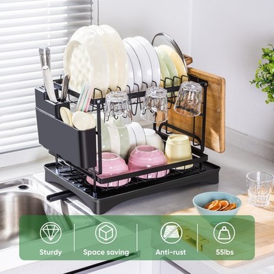 VUSIGN Metal 2-Tier Dish Drying Racks for Kitchen Counter and Sink