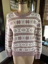 Vintage 70s Woman  s Acrylic Sweater Size. L White/Mauves/Lt. Blue Very Pretty