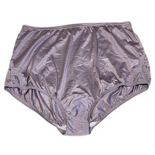 VTG Vanity Fair Panties Purple Lace Nylon High Waisted 8/XL Sheer Sissy Satin