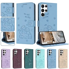 For Samsung Galaxy S25 Ultra S24 S23 S22 S21 Cat Pattern Flip Wallet Stand Case
