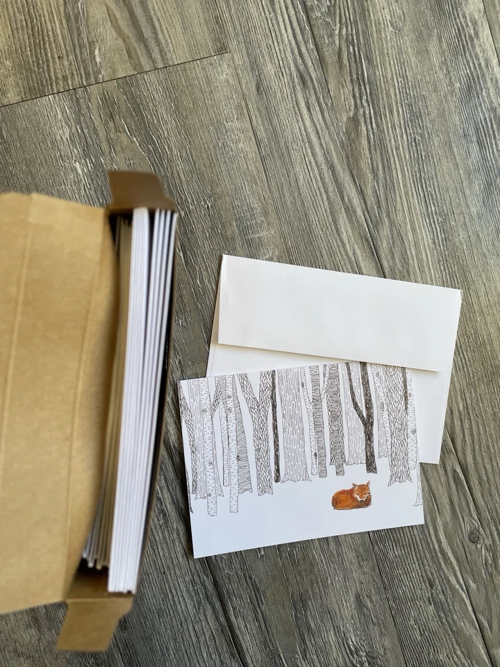 Оригинальная художественная лиса в зимнем лесу коробка 10 пустых поздравительных открыток и конвертов - Изображение 3 из 4