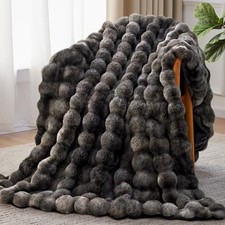 Faux Fur Throw Blanket, 1000GSM Fluffy Soft Bubble Blanket for Couch Twin Grey