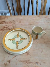 Roseville Pottery Juvenile Rabbit Plate Or Bowl And Cup With Handle Children 